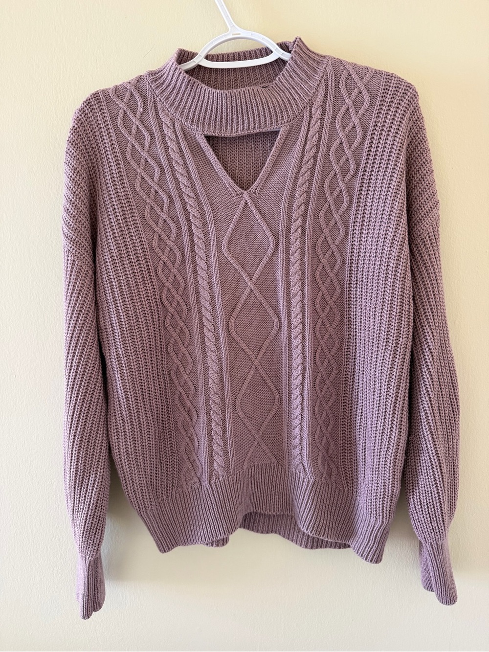 Women's Steve Madden Mauve Cable-Knit Mock Neck Sweater with key hole detail